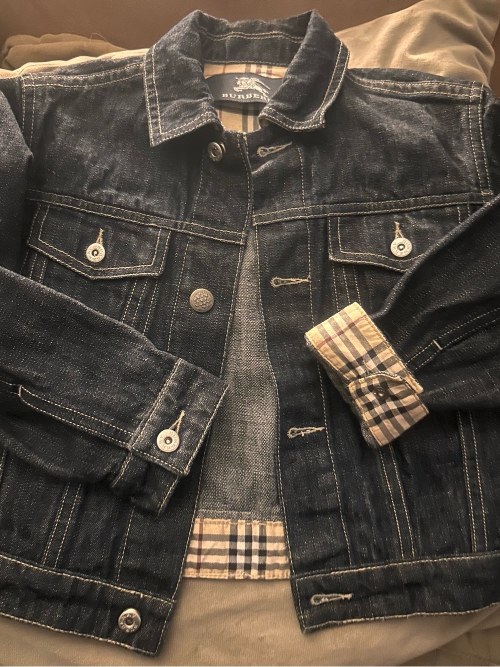 Burberry Dark Indigo Denim Jacket with Check Trim